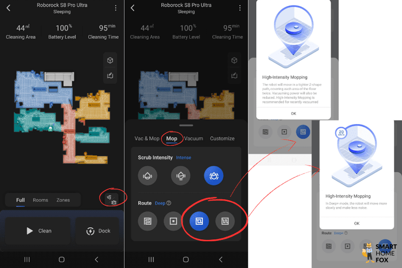 Der Deep Clean Modus wird in der Roborock S8 Pro Ultra App eingestellt.